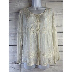Vintage Soft Surroundings Sheer White Sequence Beaded Blouse M Whimsygoth Fairy